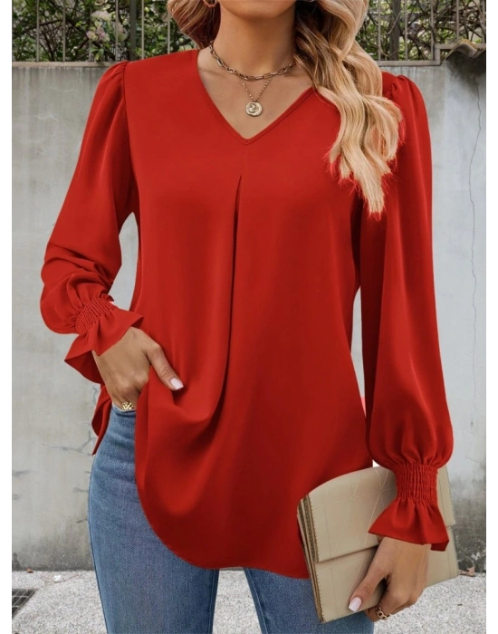Kadın Uzun Kollu V Yakalı Salaş Ithal Krep Bluz
