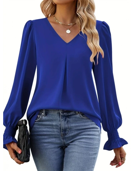 Kadın Uzun Kollu V Yakalı Salaş Ithal Krep Bluz