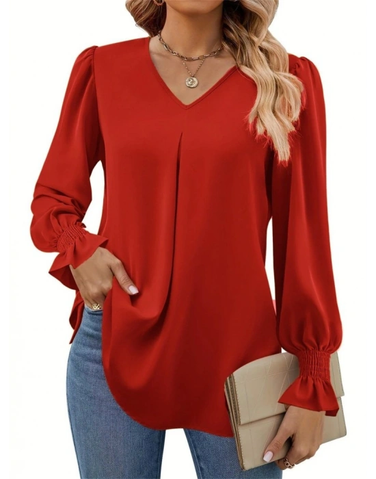 Kadın Uzun Kollu V Yakalı Salaş Ithal Krep Bluz