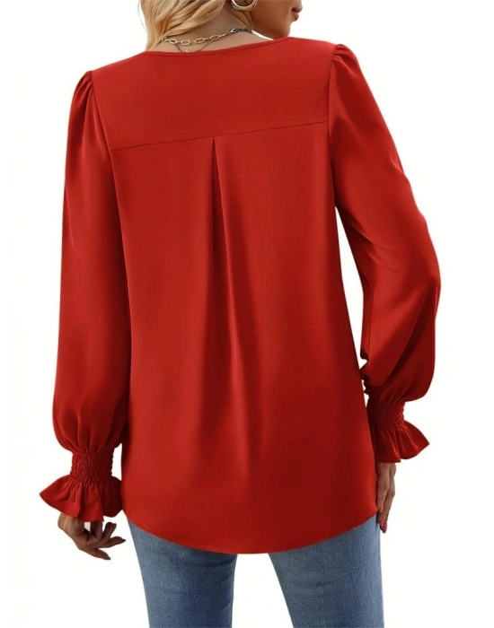 Kadın Uzun Kollu V Yakalı Salaş Ithal Krep Bluz