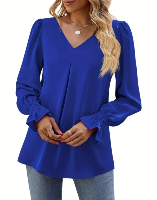 Kadın Uzun Kollu V Yakalı Salaş Ithal Krep Bluz