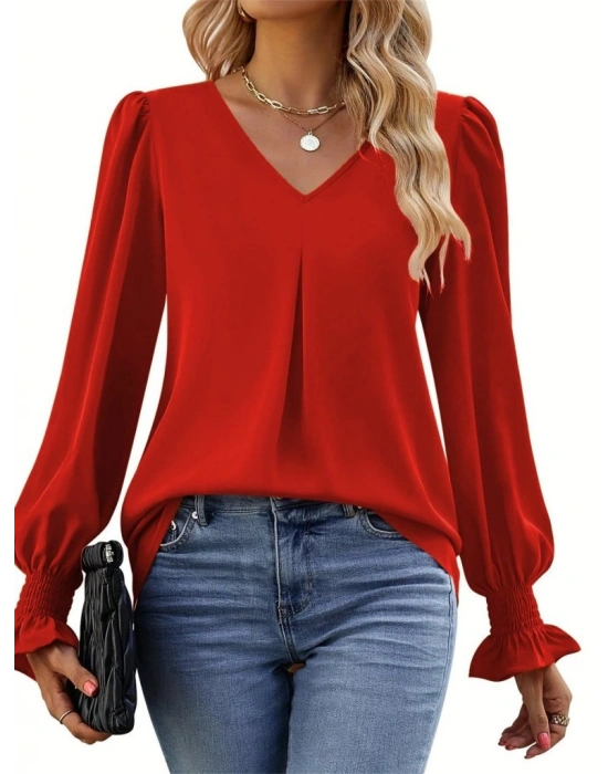 Kadın Uzun Kollu V Yakalı Salaş Ithal Krep Bluz