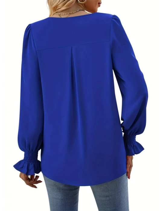 Kadın Uzun Kollu V Yakalı Salaş Ithal Krep Bluz