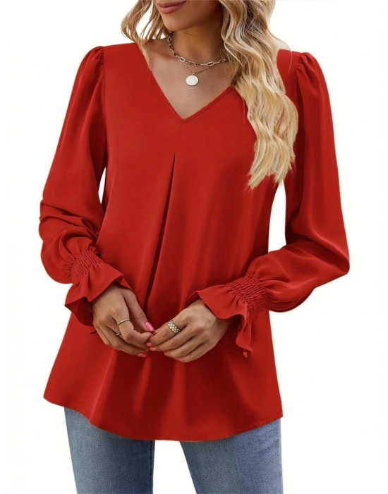 Kadın Uzun Kollu V Yakalı Salaş Ithal Krep Bluz