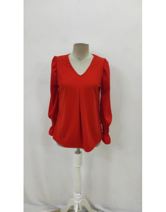 Kadın Uzun Kollu V Yakalı Salaş Ithal Krep Bluz