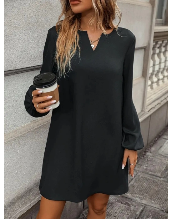 Kadın Uzun Kollu V Yakalı Salaş Ithal Krep Elbise