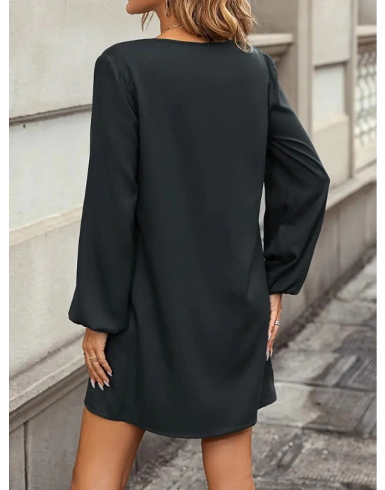 Kadın Uzun Kollu V Yakalı Salaş Ithal Krep Elbise