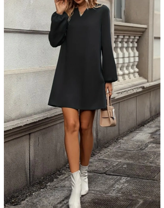 Kadın Uzun Kollu V Yakalı Salaş Ithal Krep Elbise