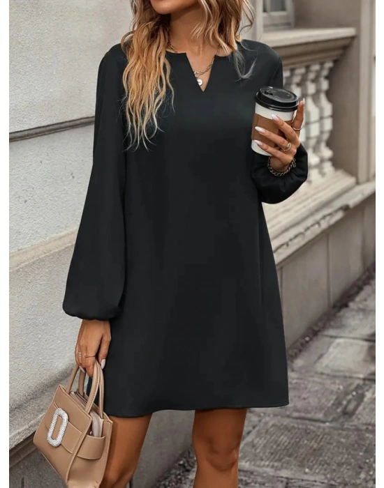 Kadın Uzun Kollu V Yakalı Salaş Ithal Krep Elbise