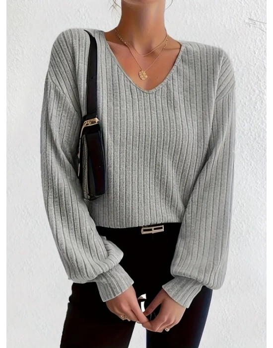 Kadın Uzun Kollu V Yakalı Salaş şardonlu Kaşkorse Bluz