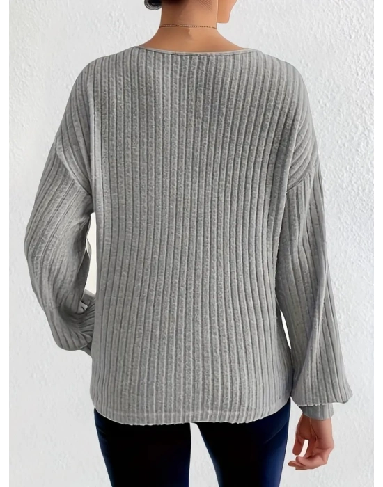 Kadın Uzun Kollu V Yakalı Salaş şardonlu Kaşkorse Bluz