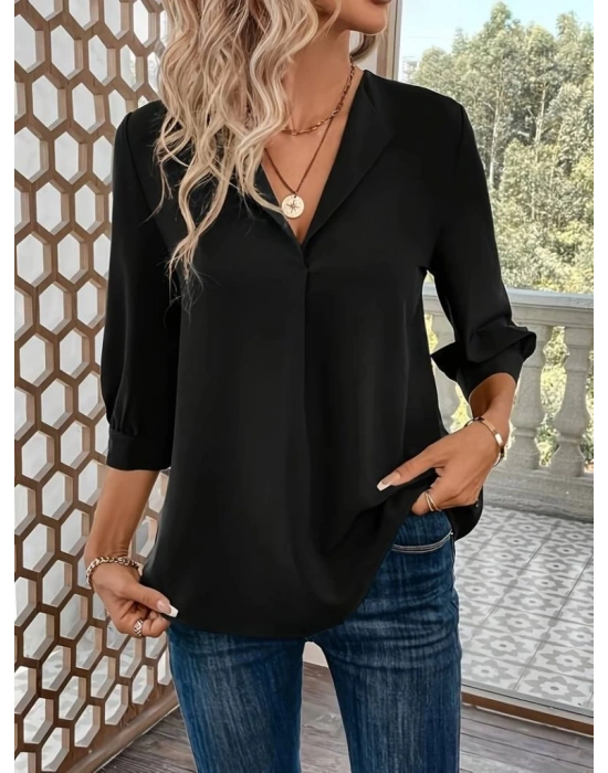 Kadın Uzun Kollu V Yakalı Sandy Bluz