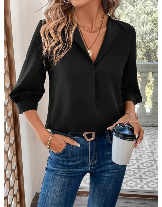 Kadın Uzun Kollu V Yakalı Sandy Bluz