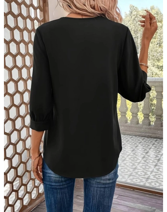 Kadın Uzun Kollu V Yakalı Sandy Bluz