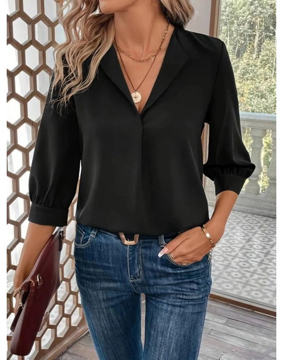 Kadın Uzun Kollu V Yakalı Sandy Bluz