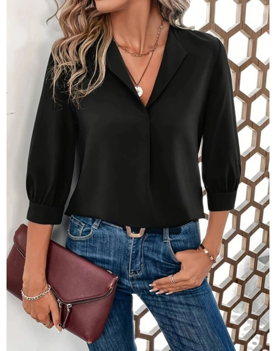Kadın Uzun Kollu V Yakalı Sandy Bluz