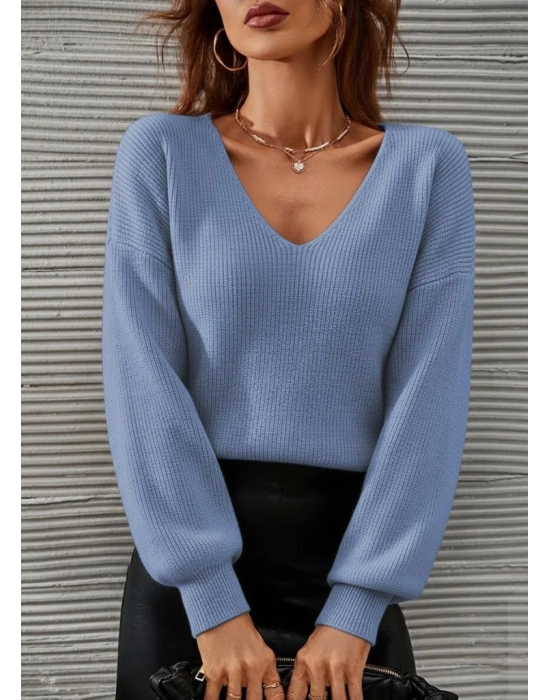 Kadın Uzun Kollu V Yakalı Triko Bluz