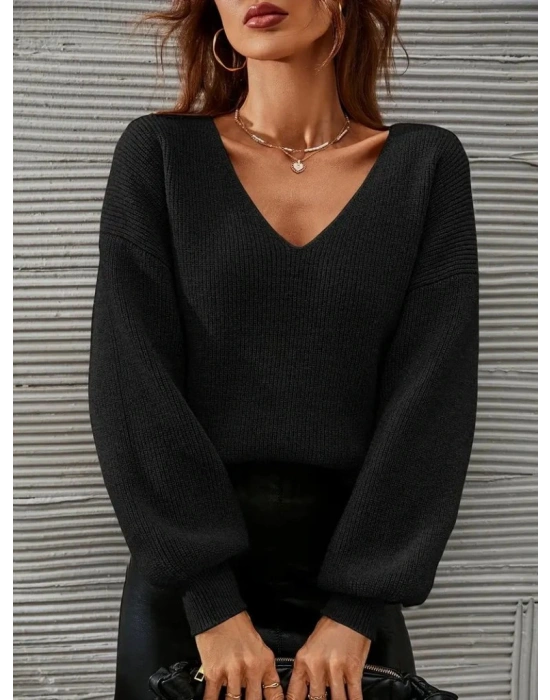 Kadın Uzun Kollu V Yakalı Triko Bluz