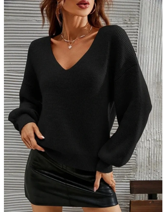 Kadın Uzun Kollu V Yakalı Triko Bluz