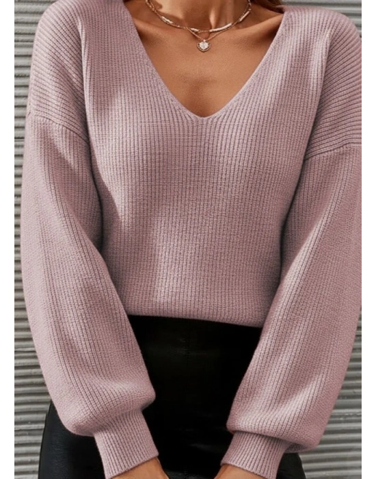 Kadın Uzun Kollu V Yakalı Triko Bluz