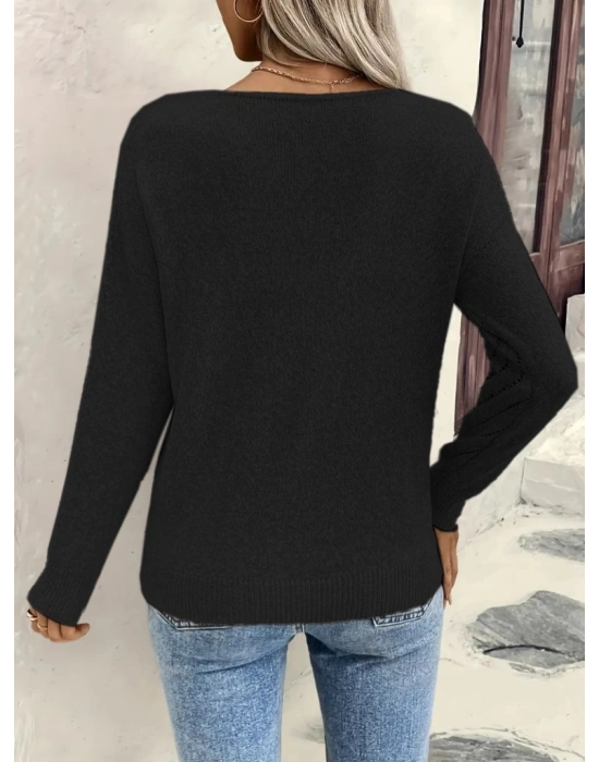 Kadın Uzun Kollu V Yakalı Triko Bluz