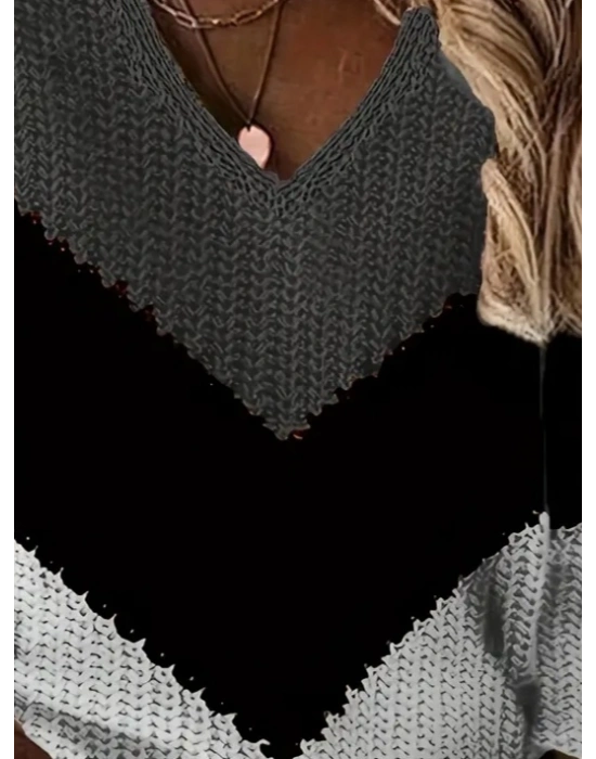 Kadın Uzun Kollu V Yakalı Triko Bluz