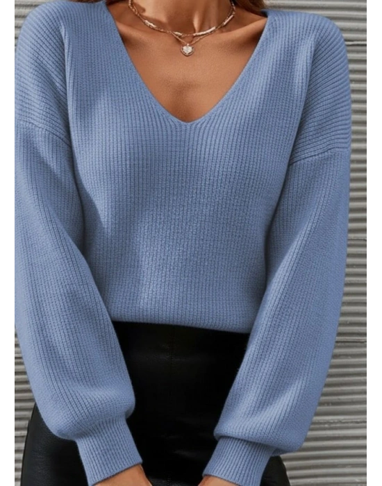 Kadın Uzun Kollu V Yakalı Triko Bluz