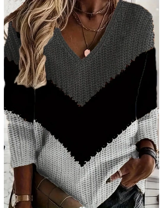 Kadın Uzun Kollu V Yakalı Triko Bluz