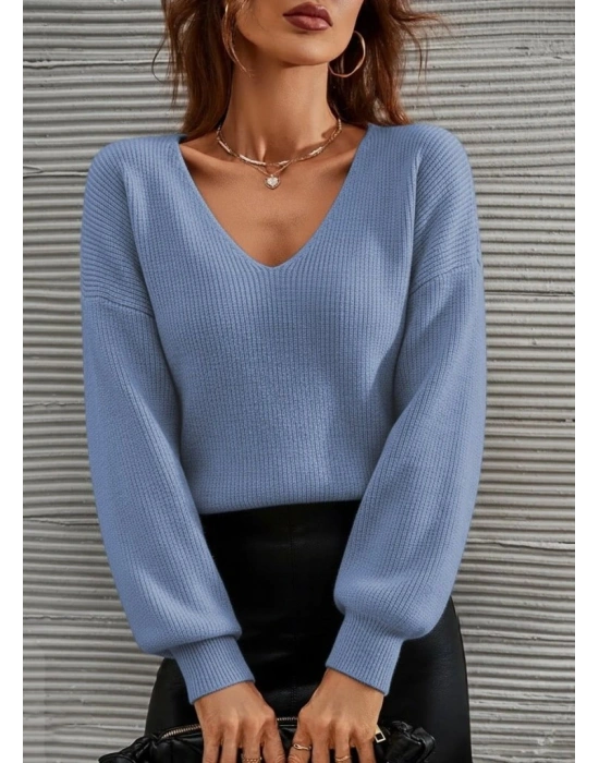 Kadın Uzun Kollu V Yakalı Triko Bluz