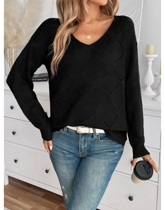 Kadın Uzun Kollu V Yakalı Triko Bluz