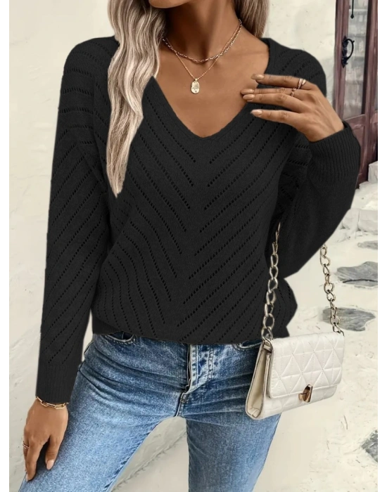 Kadın Uzun Kollu V Yakalı Triko Bluz