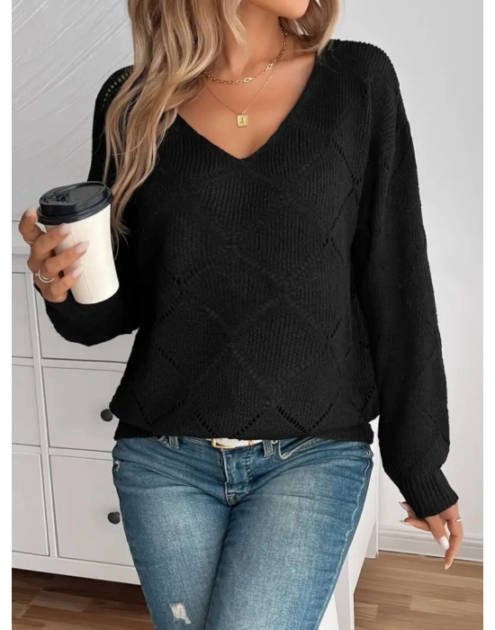 Kadın Uzun Kollu V Yakalı Triko Bluz