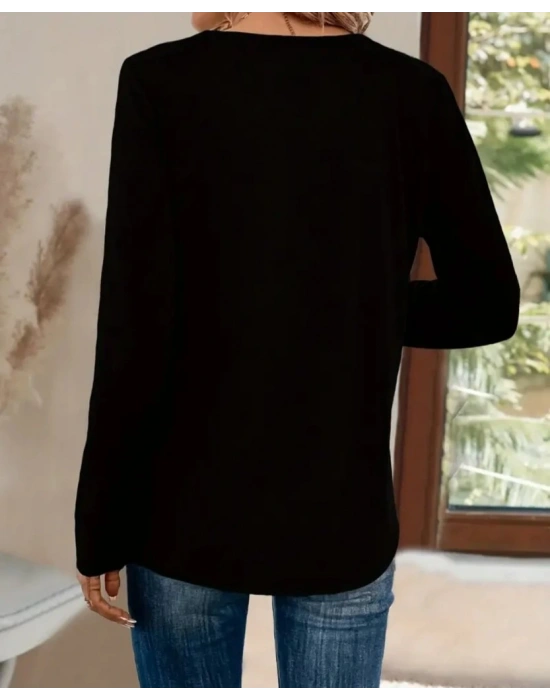 Kadın Uzun Kollu V Payet Yakalı Viskon Bluz