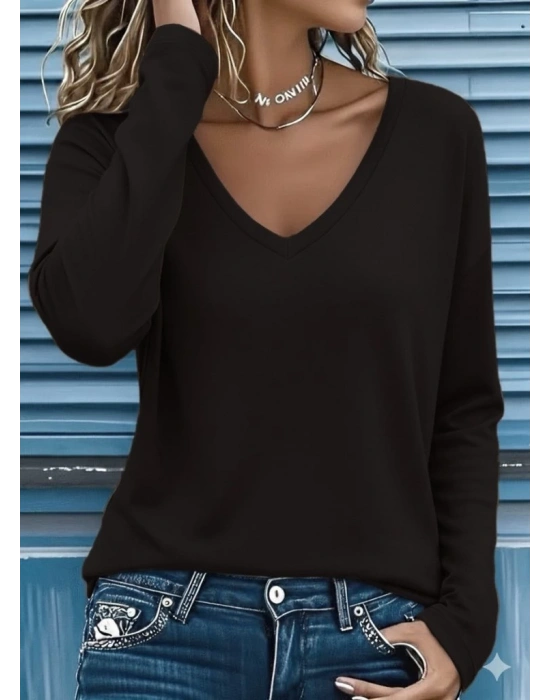 Kadın Uzun Kollu V Yakalı Viskon Iki Iplik Bluz