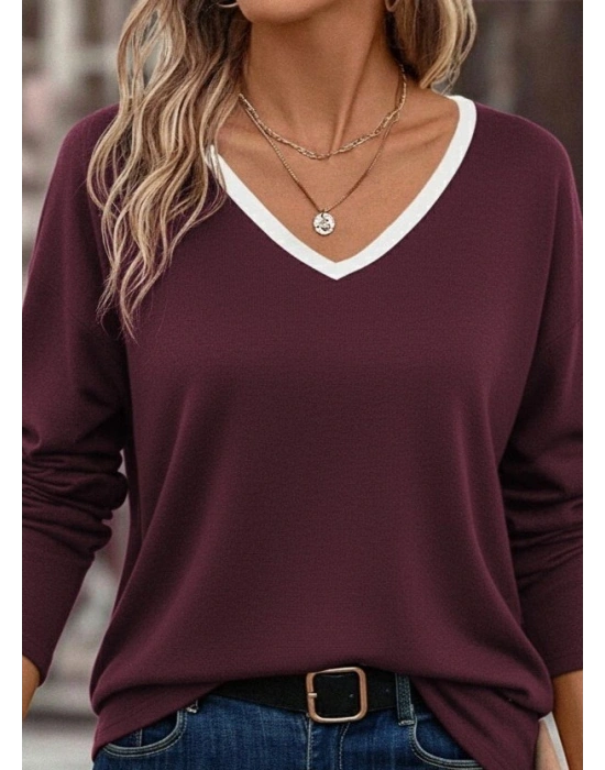 Kadın Uzun Kollu V Yakalı Viskon Iki Iplik Bluz