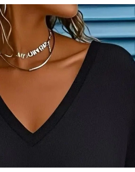 Kadın Uzun Kollu V Yakalı Viskon Iki Iplik Bluz