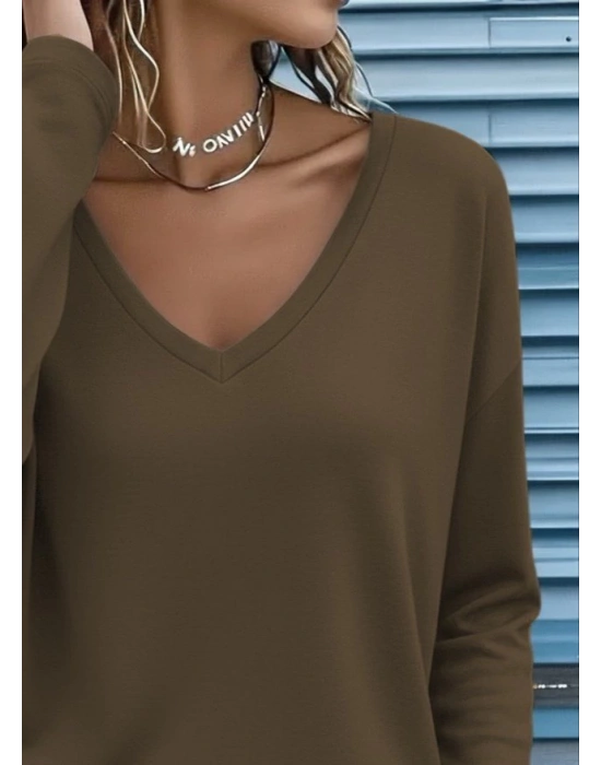 Kadın Uzun Kollu V Yakalı Viskon Iki Iplik Bluz