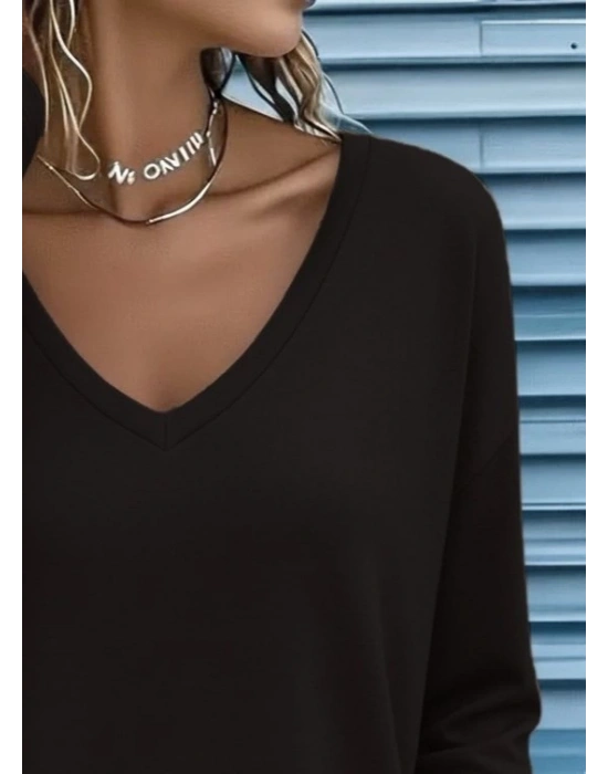 Kadın Uzun Kollu V Yakalı Viskon Iki Iplik Bluz