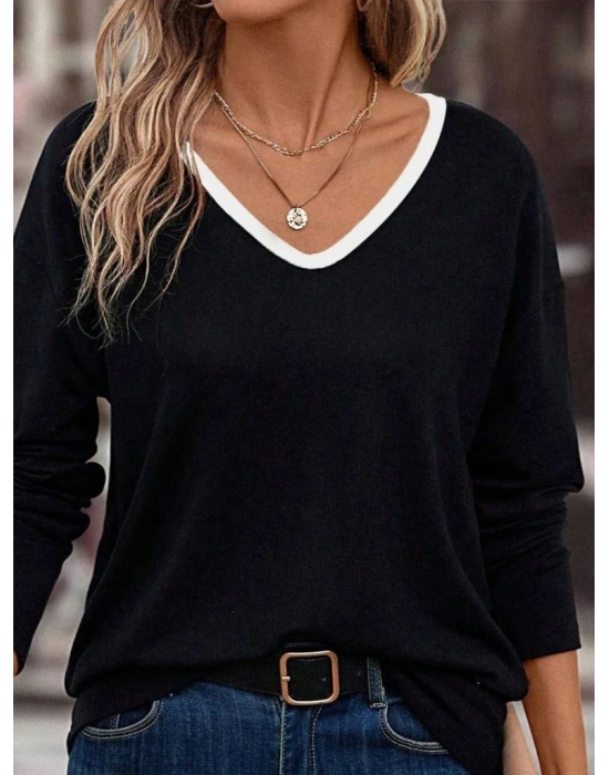 Kadın Uzun Kollu V Yakalı Viskon Iki Iplik Bluz