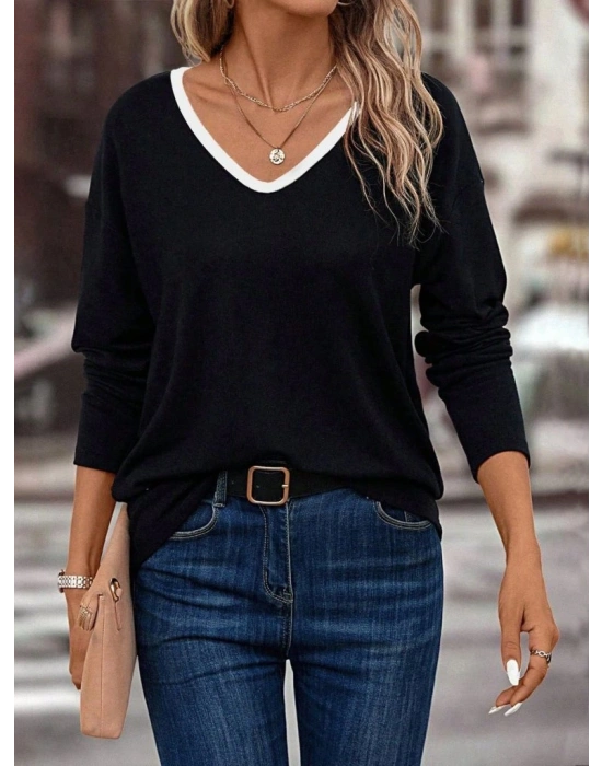 Kadın Uzun Kollu V Yakalı Viskon Iki Iplik Bluz