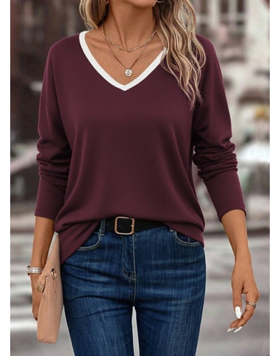 Kadın Uzun Kollu V Yakalı Viskon Iki Iplik Bluz