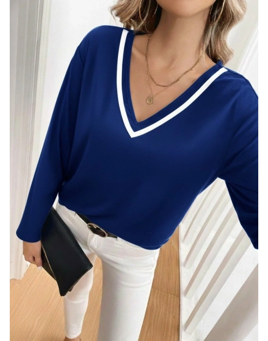 Kadın Uzun Kollu V Yakalı Viskon Iki Iplik Bluz