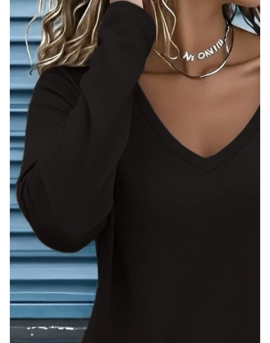 Kadın Uzun Kollu V Yakalı Viskon Iki Iplik Bluz