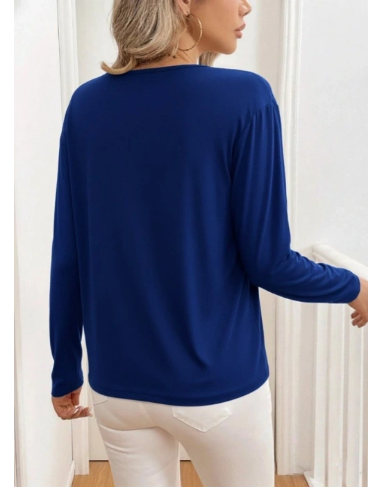 Kadın Uzun Kollu V Yakalı Viskon Iki Iplik Bluz