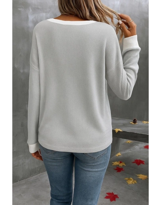 Kadın Uzun Kollu V Yakalı Waffle Bluz