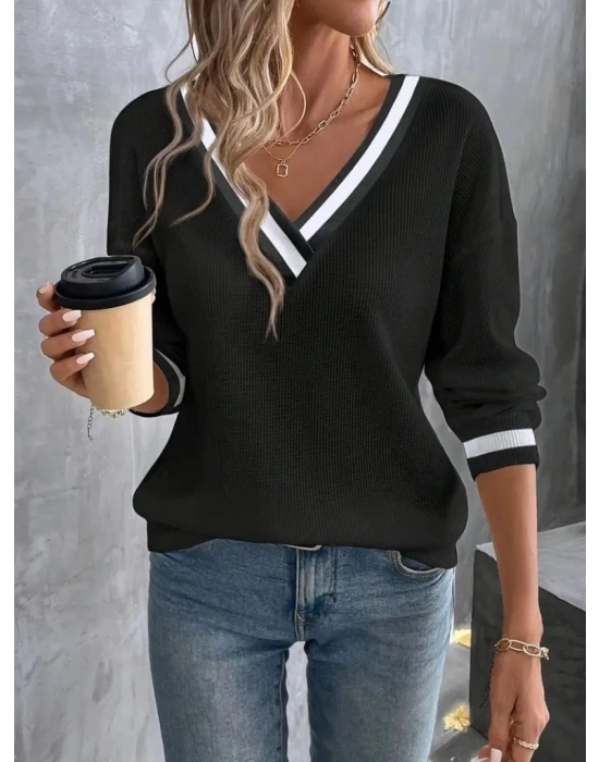 Kadın Uzun Kollu V Yakalı Waffle Bluz