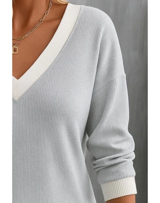 Kadın Uzun Kollu V Yakalı Waffle Bluz