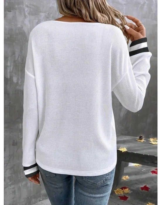 Kadın Uzun Kollu V Yakalı Waffle Bluz