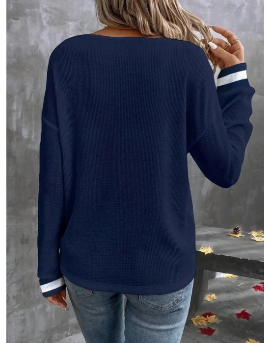 Kadın Uzun Kollu V Yakalı Waffle Bluz