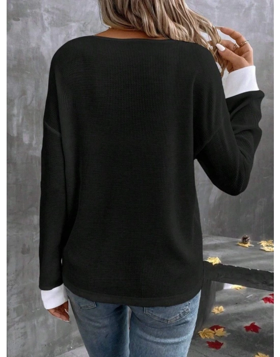 Kadın Uzun Kollu V Yakalı Waffle Bluz